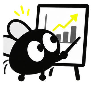 Mascota Fly con puntero y gráfica de crecimiento