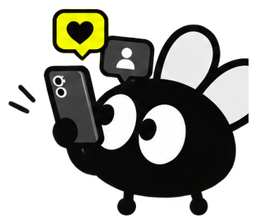 Mascota Fly con smartphone y redes sociales